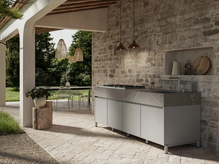 Cucina Moderna outdoor Aura 03 in alluminio e marmo di Arredo3