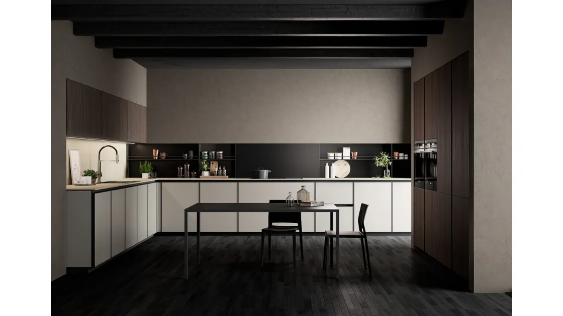 Cucina Moderna angolare Kronos in vetro Nebbia opaco di Arredo3