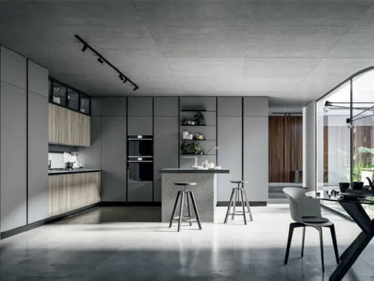 Cucina Moderna Round con Isola in laminato Rovere grano e Pet Selenio Matt di Arredo3