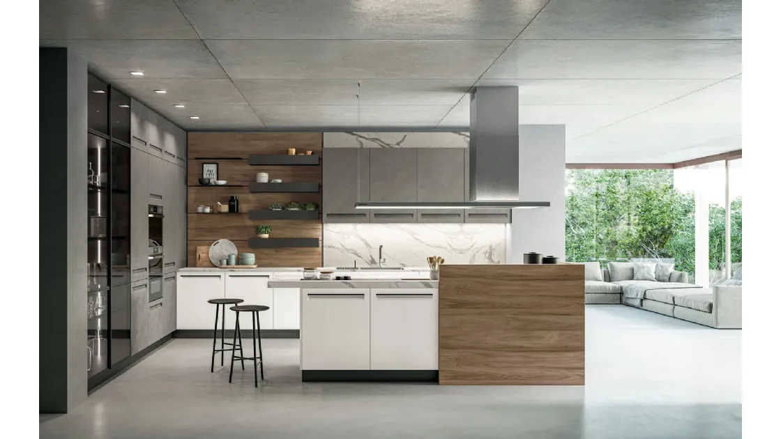 Cucina Moderna con isola Tekna 01 in pet e laminato di Arredo3