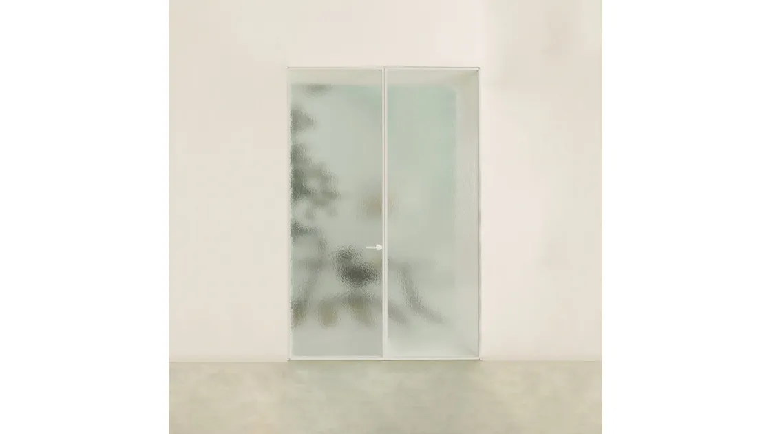 Porta per interni Aladin Double Swing Plain Duo in vetro con telaio in alluminio di Glas Italia