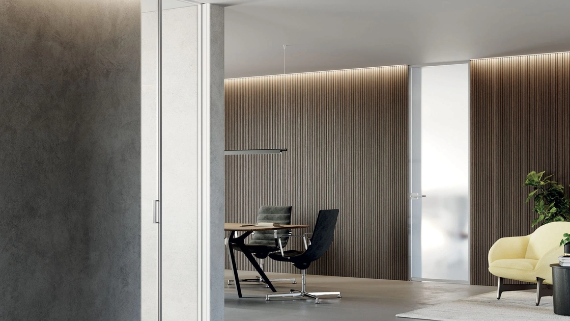 Porta per interni in vetro con telaio in alluminio Syntesis Line di Eclisse