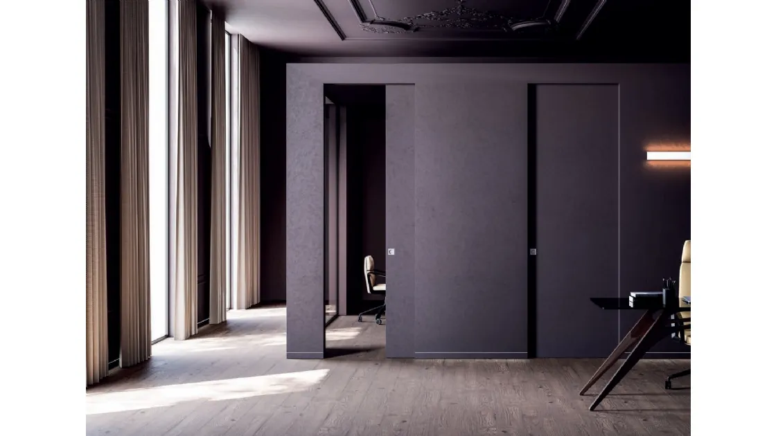 Porta per interni scorrevole Syntesis Line in legno laccato di Eclisse