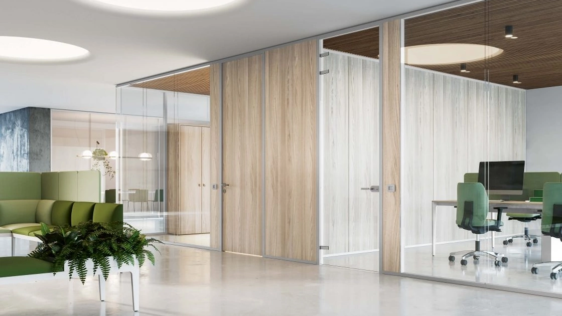 Parete Divisoria K82 01 in melaminico e vetro di Frezza