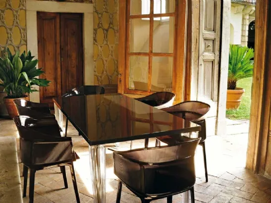 Tavolino con base in acciaio laccato e piano in stratificato Rico Basso Outdoor di Bontempi